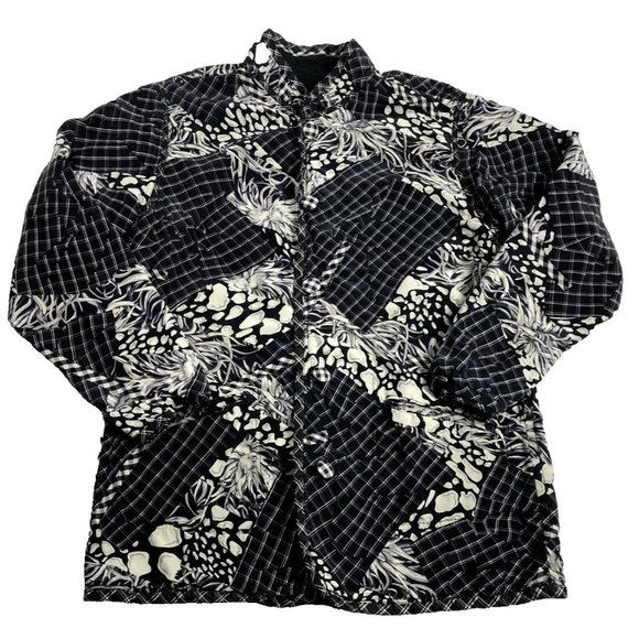 Koos Of Course Silk Jacket Blazer Size Small Black White Print Button Floral - Picture 1 of 10